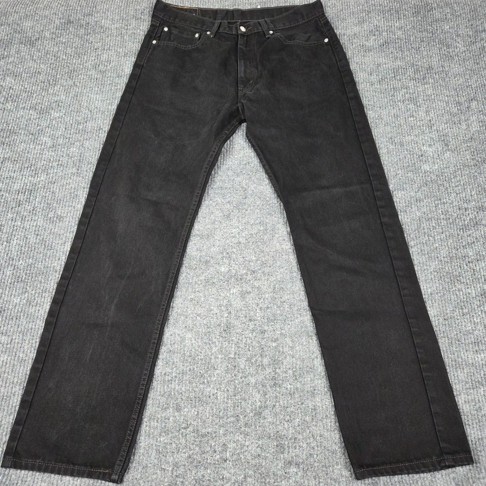 Levis 505 Regular Fit Black Straight Leg Denim Jeans Mens 36x34 00505-0260